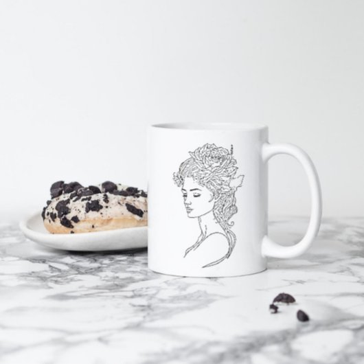 ミニマリストスケッチ顔ポートレートラインアートスケッチ コーヒーマグカップ