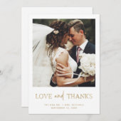 ミニマリストスタイル金ゴールド | 1枚の写結婚真 サンキューカード (正面/裏面)