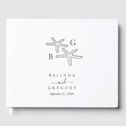 ミニマリストスターフィッシュビーチモノグラム結婚ズ ゲストブック (正面)