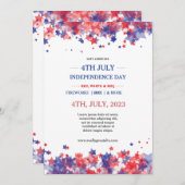 ミニマリストスターレッド&ブルー7月4日イベント 招待状 (正面/裏面)