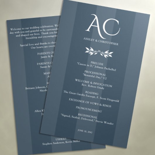 ミニマリストストライプのモノグラム結婚インディゴブルー プログラム