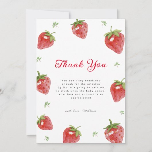 ミニマリストストロベリースイートガールベビーシャワー サンキューカード (正面)