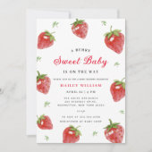 ミニマリストストロベリースイートガールベビーシャワー 招待状 (正面)