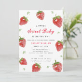 ミニマリストストロベリースイートガールベビーシャワー 招待状 (スタンド正面)