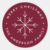 ミニマリストスノーフレークバーガンディホリデー ラウンドシール (正面)