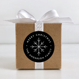 ミニマリストスノーフレークブラックホリデー ラウンドシール