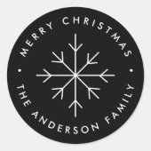 ミニマリストスノーフレークブラックホリデー ラウンドシール (正面)