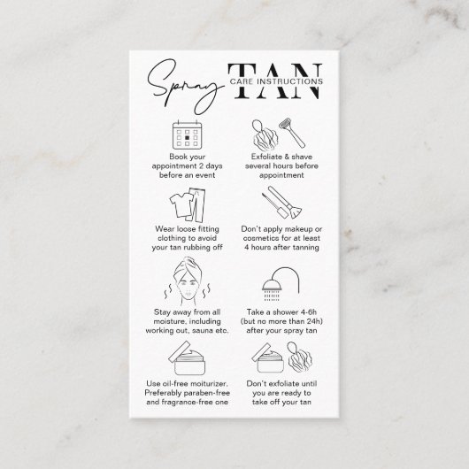 ミニマリストスプレータンアフターケアガイドの手順 名刺 (正面)