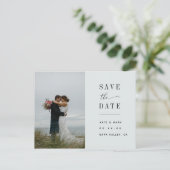 ミニマリストセージの写真付き結婚式延期案内 ポストカード (スタンド正面)