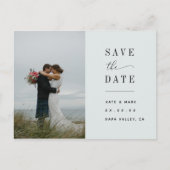 ミニマリストセージの写真付き結婚式延期案内 ポストカード (正面)
