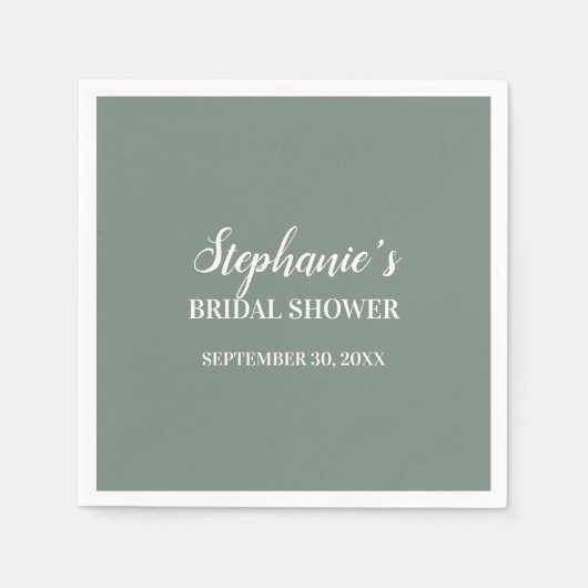 ミニマリストセージグリーンアンドホワイトブライダルシャワー スタンダードカクテルナプキン (正面)