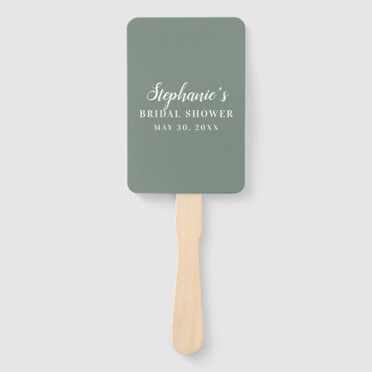 ミニマリストセージグリーンアンドホワイトブライダルシャワー ハンドファン (正面)