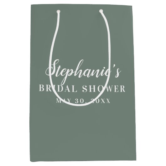 ミニマリストセージグリーンアンドホワイトブライダルシャワー ミディアムペーパーバッグ (正面)