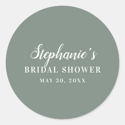 ミニマリストセージグリーンアンドホワイトブライダルシャワー ラウンドシール (正面)
