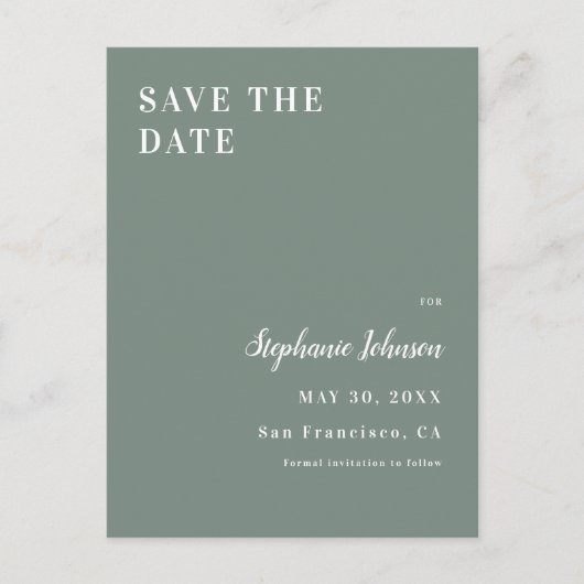 ミニマリストセージグリーンアンドホワイトブライダルシャワー 案内ポストカード (正面)