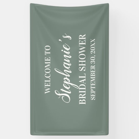 ミニマリストセージグリーンアンドホワイトブライダルシャワー 横断幕 (縦)