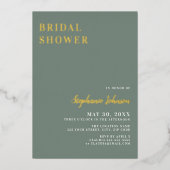 ミニマリストセージグリーンアンドホワイトブライダルシャワー 箔招待状 (正面)