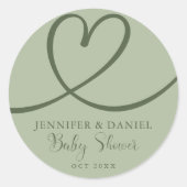 ミニマリストセージグリーンエレガントハートベビーシャワー ラウンドシール (正面)
