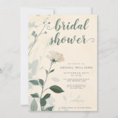 ミニマリストセージグリーンフローラヴィンテージブライダルシャワー 招待状 (正面)