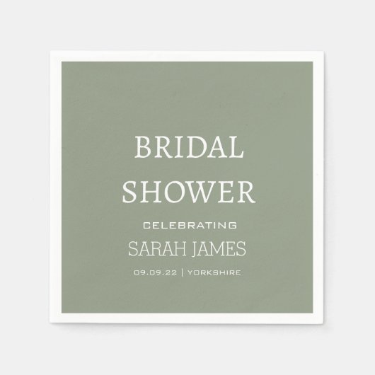 ミニマリストセージグリーンブライダルシャワーパーティー スタンダードカクテルナプキン (正面)