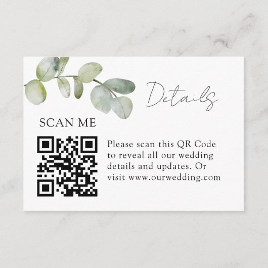 ミニマリストセージグリーンユーカリ結婚の詳細 エンクロージャーカード (正面)