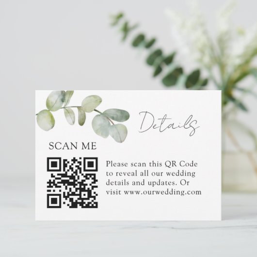 ミニマリストセージグリーンユーカリ結婚の詳細 エンクロージャーカード (スタンド正面)