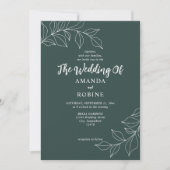 ミニマリストセージグリーンリーフ結婚式招待状 招待状 (正面)