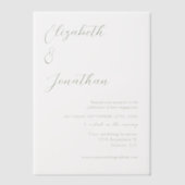 ミニマリストセージグリーン婚約パーティ ベラム紙招待状 (正面)