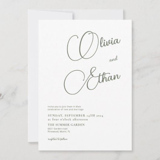 ミニマリストセージグリーン結婚式招待状 招待状 (正面)