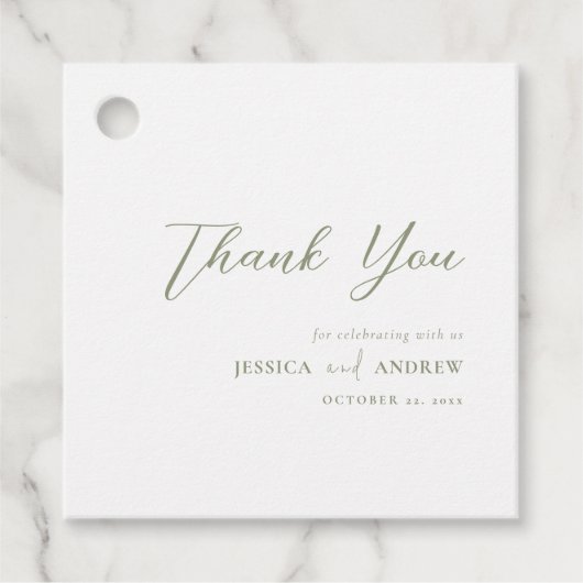 ミニマリストセージグリーン&ホワイトシンプル結婚式の引き出物 フェイバータグ (正面)