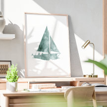 ミニマリストセーリングボートウォーターカラーアートプリント
