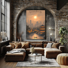 ミニマリストソウルスカイライン – 韓国のシティアート ポスター