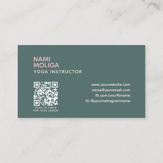 ミニマリストソフトグリーンピンクシンプルクヨガスタジオ 名刺 (裏面)