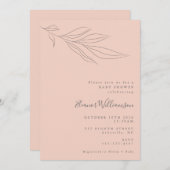 ミニマリストソフトピンクボホ植物性ベビーシャワー 招待状 (正面/裏面)