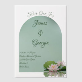 ミニマリストソフトピンク&グリーンロータス結婚ズ ベラム紙招待状