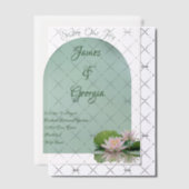 ミニマリストソフトピンク&グリーンロータス結婚ズ ベラム紙招待状 (オフセット (招待状))