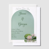 ミニマリストソフトピンク&グリーンロータス結婚ズ ベラム紙招待状 (オフセット)