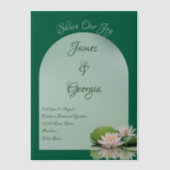 ミニマリストソフトピンク&グリーンロータス結婚ズ ベラム紙招待状 (正面)