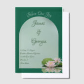ミニマリストソフトピンク&グリーンロータス結婚ズ ベラム紙招待状 (オフセット)