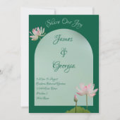 ミニマリストソフトピンク&グリーンロータス結婚ズ 招待状 (正面)