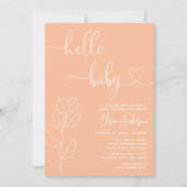 ミニマリストソフトピーチユーカリ赤ちゃんシャワー 招待状 (正面)