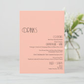 ミニマリストソフトピーチ結婚ズ飲料バーメニューカード メニュー (スタンド正面)