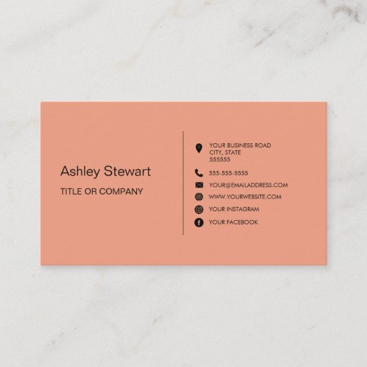 ミニマリストソーシャルメディアモダンプロフェッショナルピーチ 名刺 (正面)