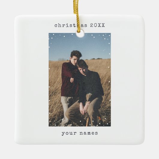 ミニマリストタイプライター降雪フォト文字騒音 セラミックオーナメント (正面)