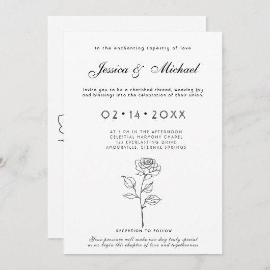 ミニマリストタイムレス開花招待状 招待状 (正面/裏面)