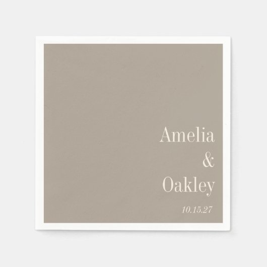 ミニマリストタウペブラウンエレガントウェディングカスタム スタンダードカクテルナプキン (正面)