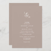 ミニマリストタンニュートラルモノグラム結婚式招待状 招待状 (正面/裏面)