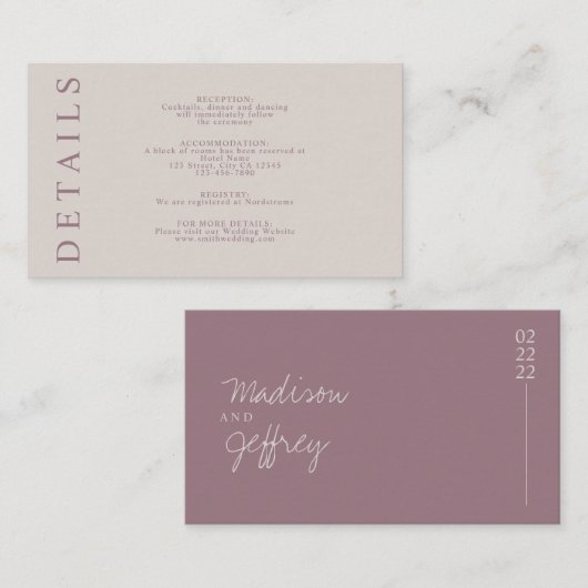 ミニマリストタンマウヴ赤面ピンクアーストーンエンクロス エンクロージャーカード (正面/裏面)