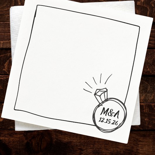 ミニマリストダイヤモンド結婚リングや輪婚約パーティ スタンダードカクテルナプキン