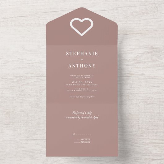 ミニマリストダスティバラとホワイト結婚式招待状 オールインワン招待状 (内側)